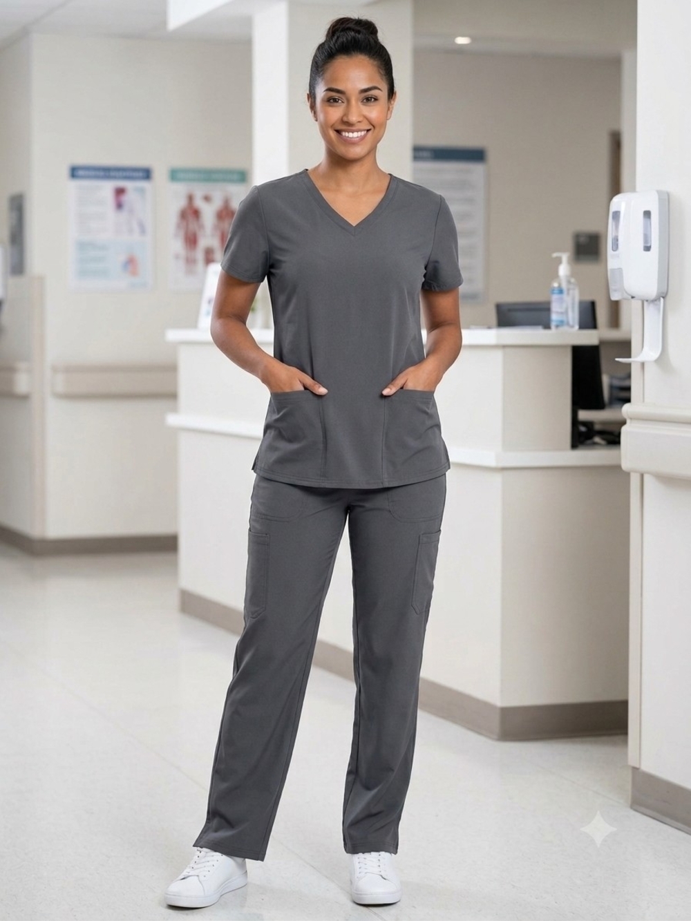Scrubstar Straight-Leg Scrub Pants in Charcoal Gray